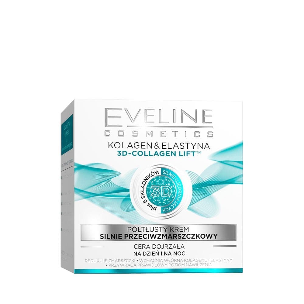 Eveline Cosmetics 3D Collagen and Elastin Lift Intense Anti-Wrinkle Semi-Oily Cream Day and Night Cream | Ideal for Mature Skin | 50ml