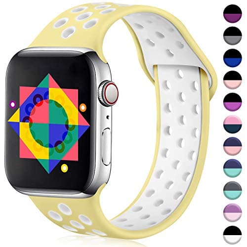 ilopee Compatible with Apple Watch Band 42mm 44mm, Premium Silicone Bracelet for iWatch Series 5 4 3 2 1, Light Yellow/White, S/M