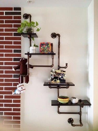 Shelving MEIDUO Bookshelf Water Pipe Shelves Large Iron very durable (Color : Brown)