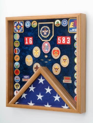 Boy Scout Flag and Awards Display Case (Laser Engraved Boy Scout Emblem)