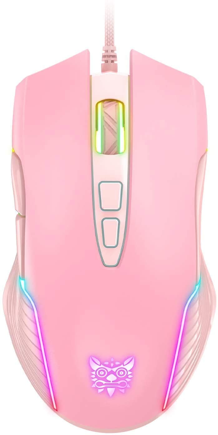 RGB Gaming Mouse Wired, USB Optical Computer Mice with RGB Backlit, 6 Adjustable DPI Up to 6400, Ergonomic Gamer Laptop PC Mouse with 7 Programmable Buttons for Windows Vista Linux (Pink)