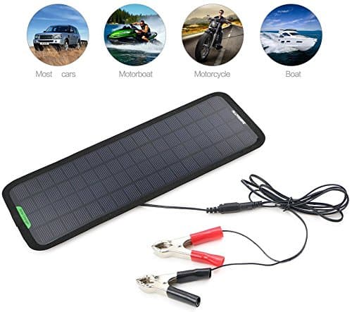 Solar Powered Battery Trickle Charger for Auto, Boat, Jet Ski, Motorcycle - 12V, 5 watt, Connects to Cigarette Lighter