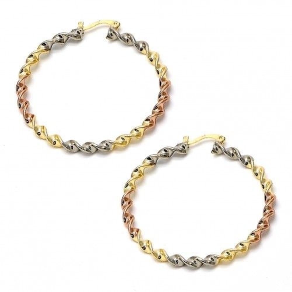 Designer 3 Tone Large Hoops Yellow Rose and White Gold Filled Round Skinny Hoop Earrings Tri-Color hoops (50mmx4mm)