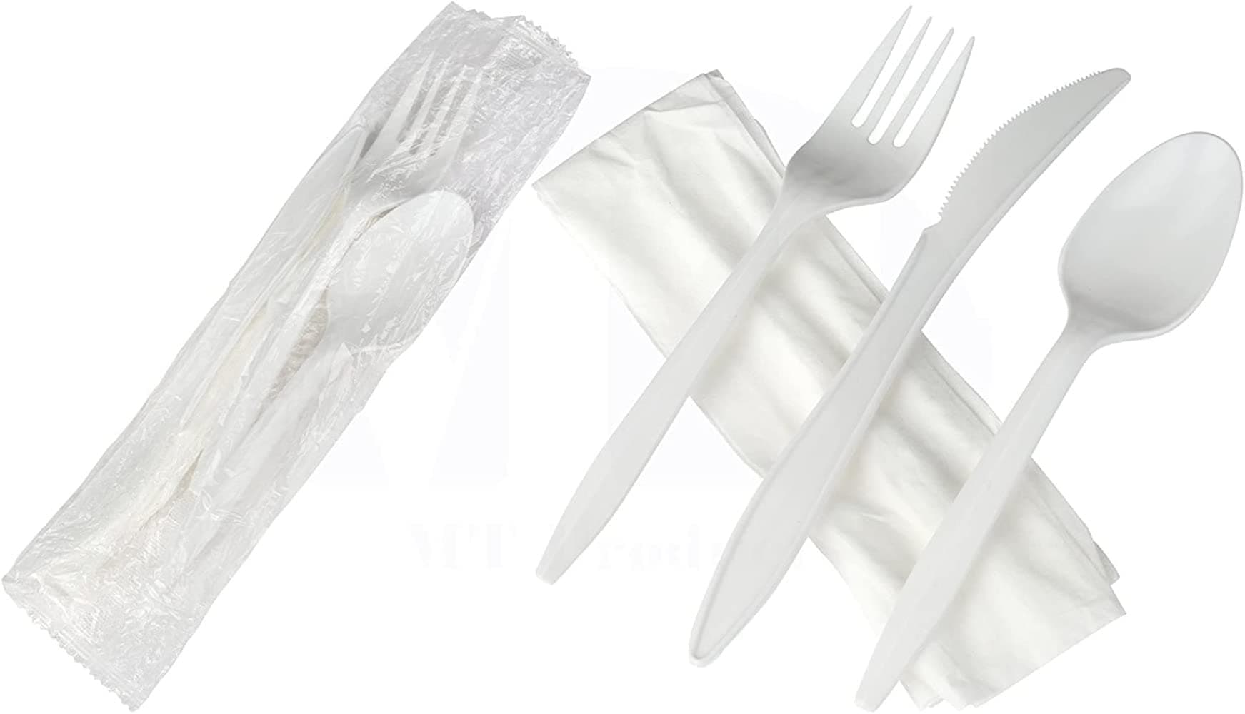 MT Products White Plastic Utensils Individually Wrapped Cutlery - Disposable Silverware Set - Pack of 50