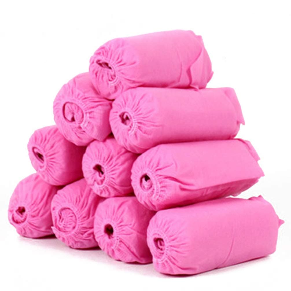 BESTOYARD 100pcs Disposable Shoes Covers Elastic Band Breathable Dustproof Thickened Shoe Covers (Pink)