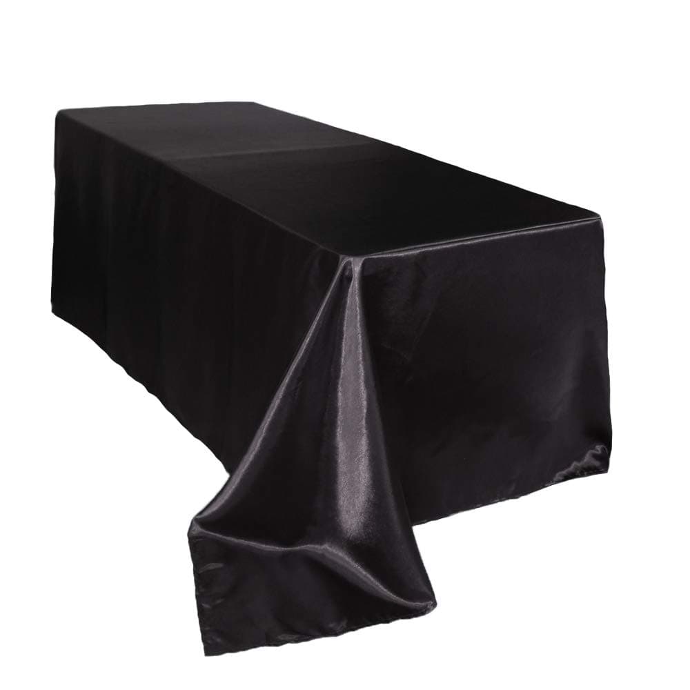 YOUR CHAIR COVERS - 90 x 132 inch Rectangular Satin Tablecloth - Black, Rectangle Shiny Satin Table Linens for 6 ft Rectangular Tables