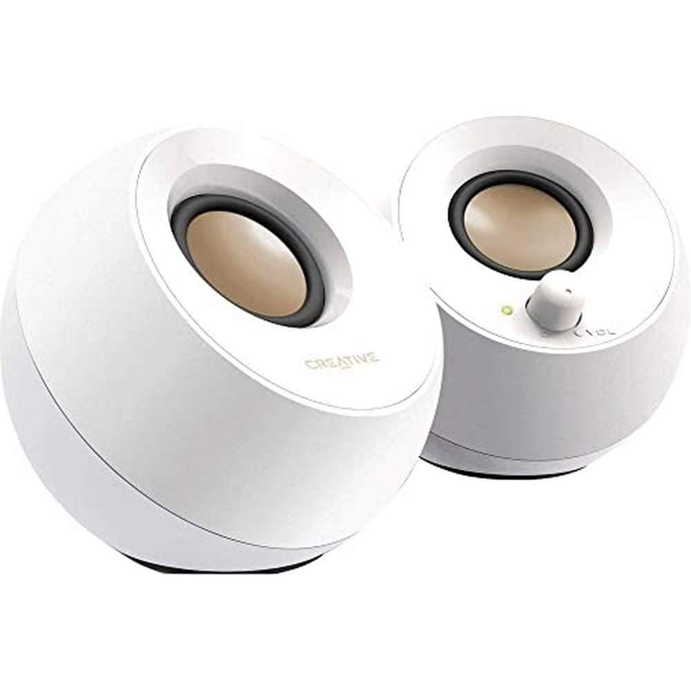 Creative Pebble 2.0 USB-Powered Desktop Speakers with Far-Field Drivers and Passive Radiators for PCs and Laptops (White) (Renewed)
