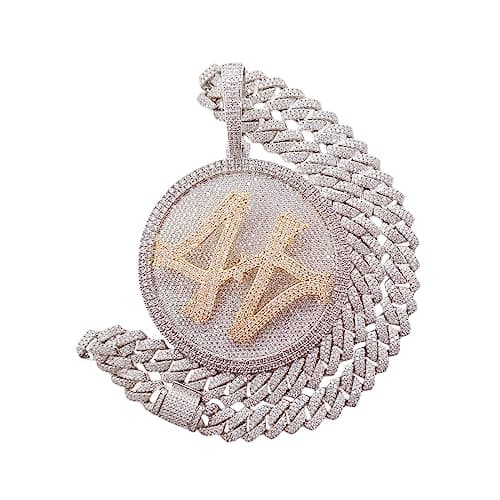 ICEDIAMOND 14K Hip Hop Jumbo 44 Spinner Round Disc Rotating Medal Pendant with Luxury Miami Cuban Link Chain, Gold Plated Iced Out Super Sparkling CZ Diamond Necklace for Men