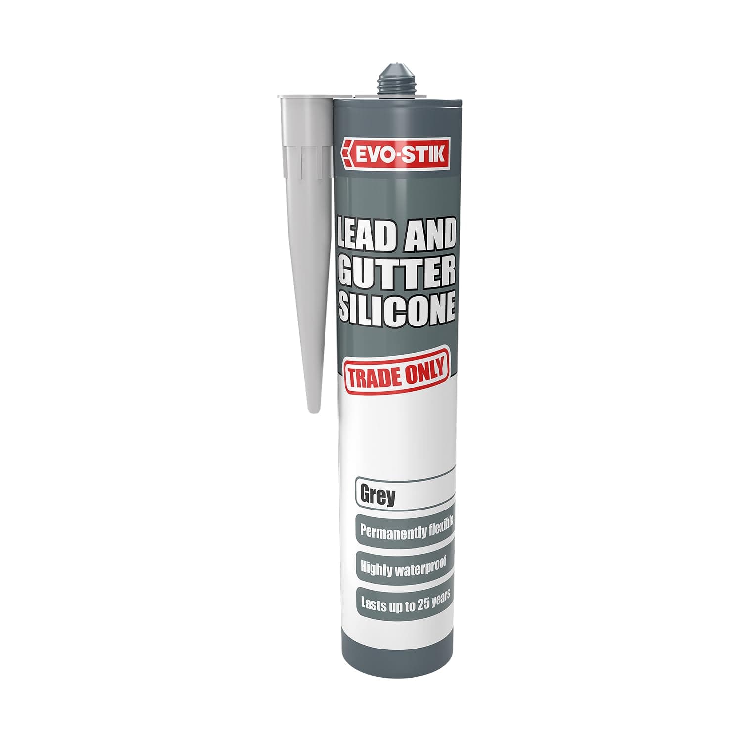 EVO-STIK Lead and Gutter Silicone Sealant, Highly Waterproof, Lasts Up to 25 Years, Colour: Grey, Size: 290ml