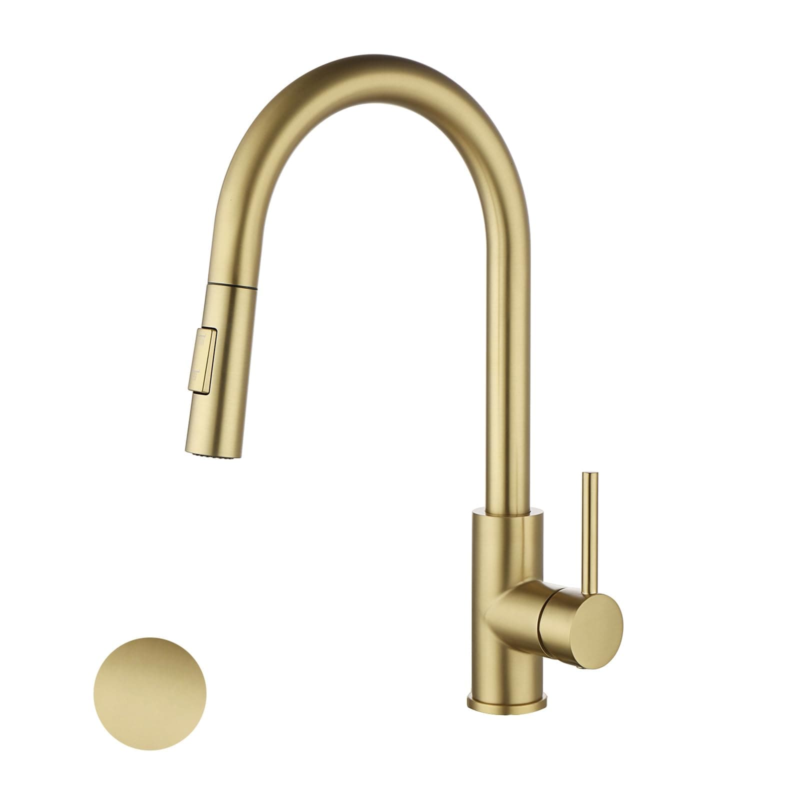 HV601 Brass Kitchen Faucet with Pull Down Sprayer,Brushed Gold Color, Fit for 1 and 3 Holes,Classic Bronze/Gold Color (NOT Too Warm/Yellow)
