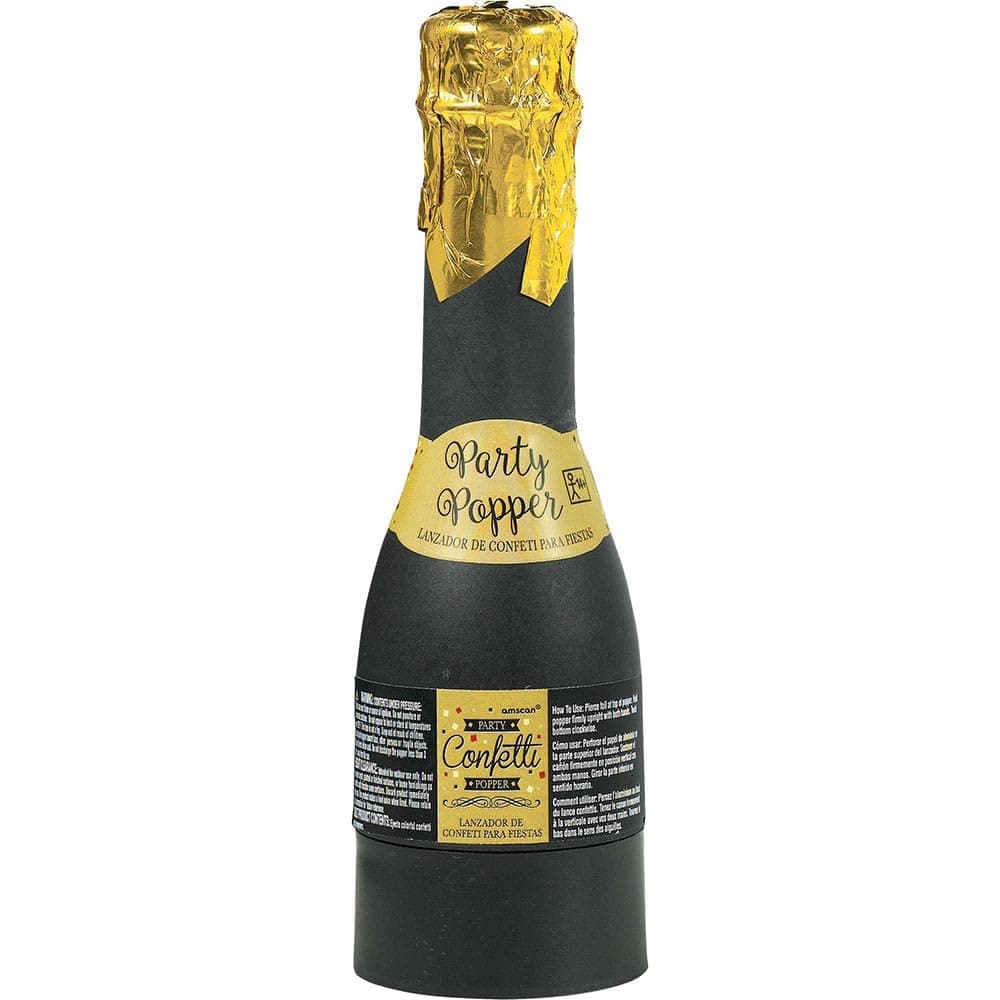 Fun Black & Gold Foil Mini Bottle Confetti Popper - 6.25" (1 Pc.) - Versatile & Stylish Popper - Perfect for Parties, Celebrations & Special Events