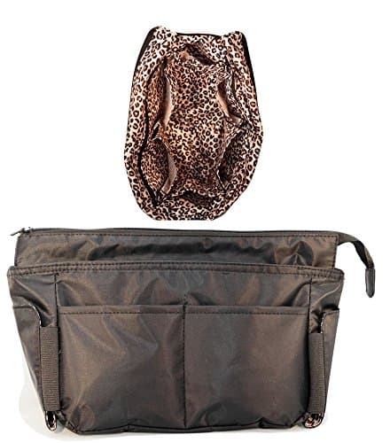 Livia B Premium Quality Portable Purse Organizer with Zipper Closure, Black/Leopard