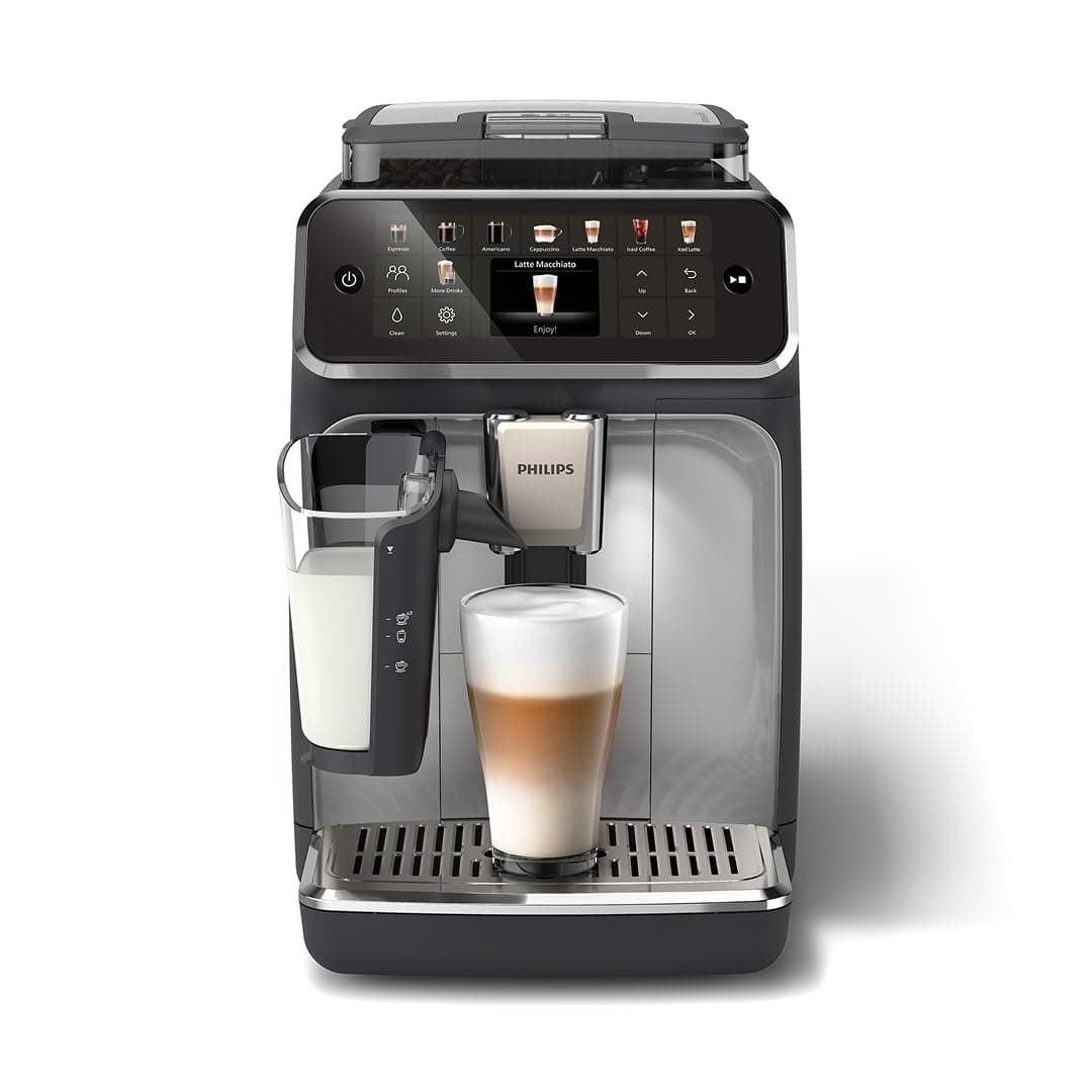 Philips 5400 Series Bean to Cup Coffee Machine – 12 Coffee Varieties, LatteGo Milk Frother, Fastest-to-Clean, Ceramic Grinder, Fully Automatic Espresso & Cappuccino maker – Black, Silver (EP5446/70)