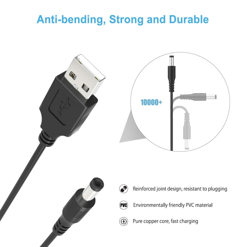 Aceyoon DC Power Cable 3A with 10 Tips Charger Plug Universal 5.5 x 2.1mm DC USB Cable 1m Barrel Jack Connectors for Laptops, Router, Keyboard