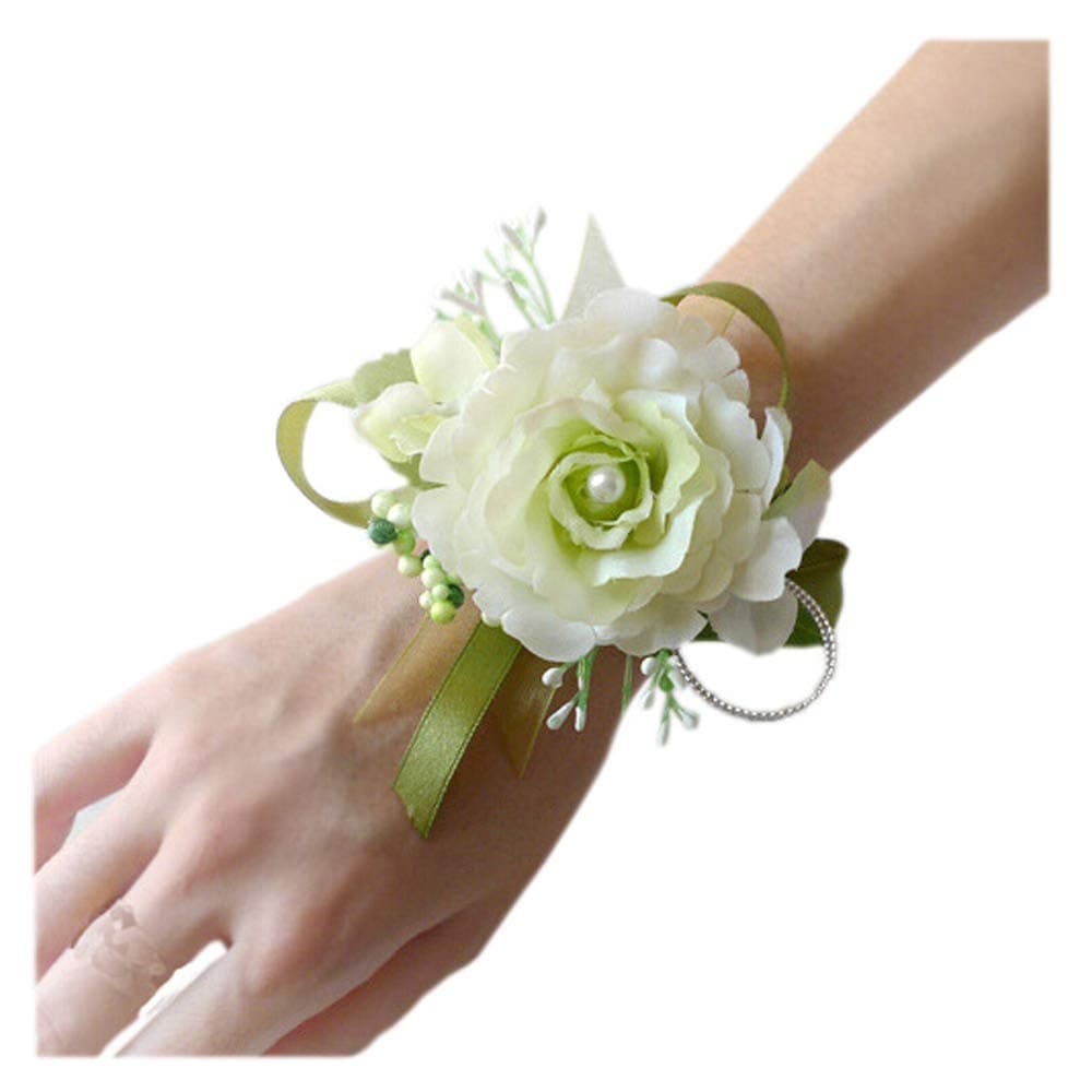Arlai Wrist Corsage Wristband Roses Wrist Corsage for Prom, Party, Wedding Green