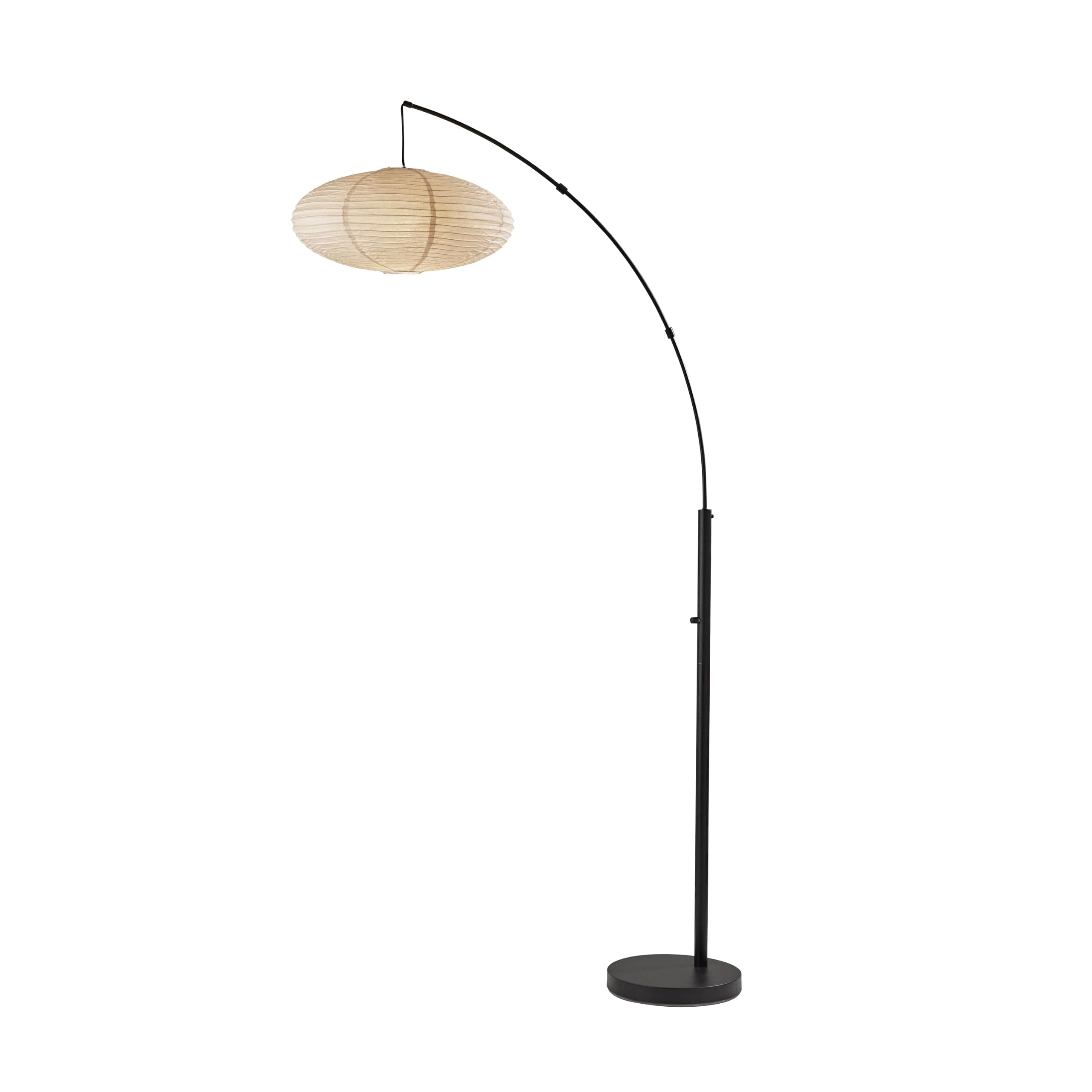Adesso Arc Floor Lamp, 80” Tall Black Base, Oval Off-White Paper Shade – Convenient Overhead Lighting for Living Room, Nursery, Bedroom or Office