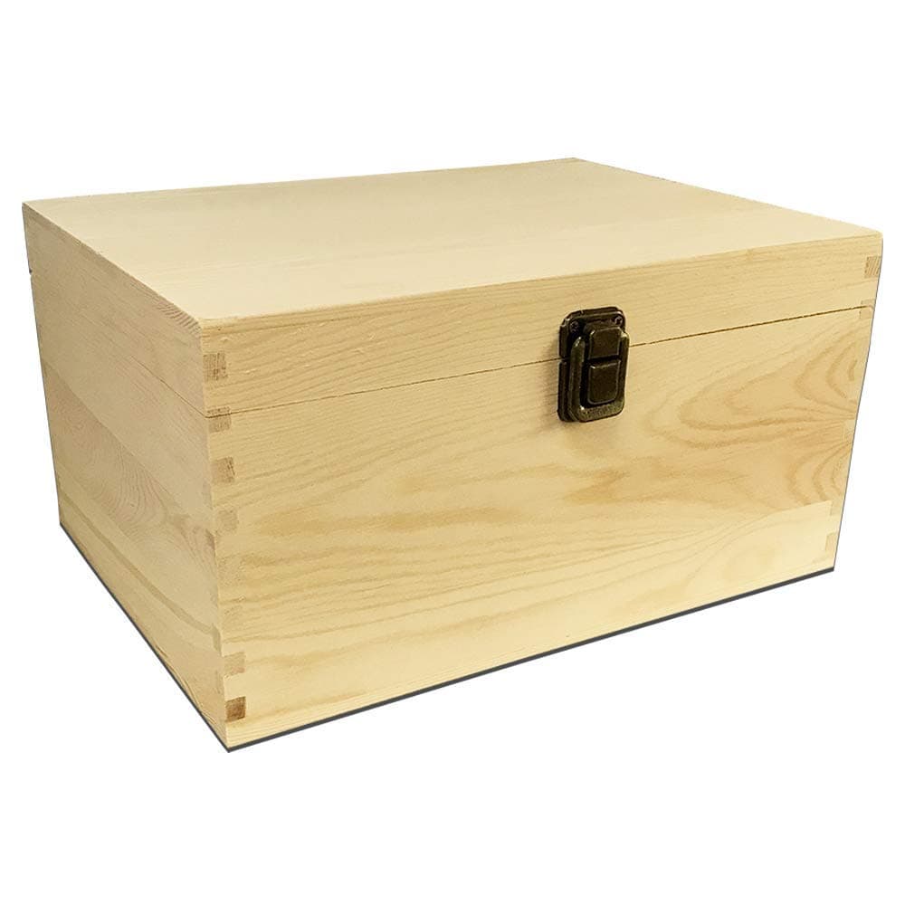 TWISTED ENVY Large Unfinished Wood Box with Hinged Lid and Front Clasp for Arts, Crafts, Hobbies and Home Storage, 10.62" x 7.87" x 5.51"