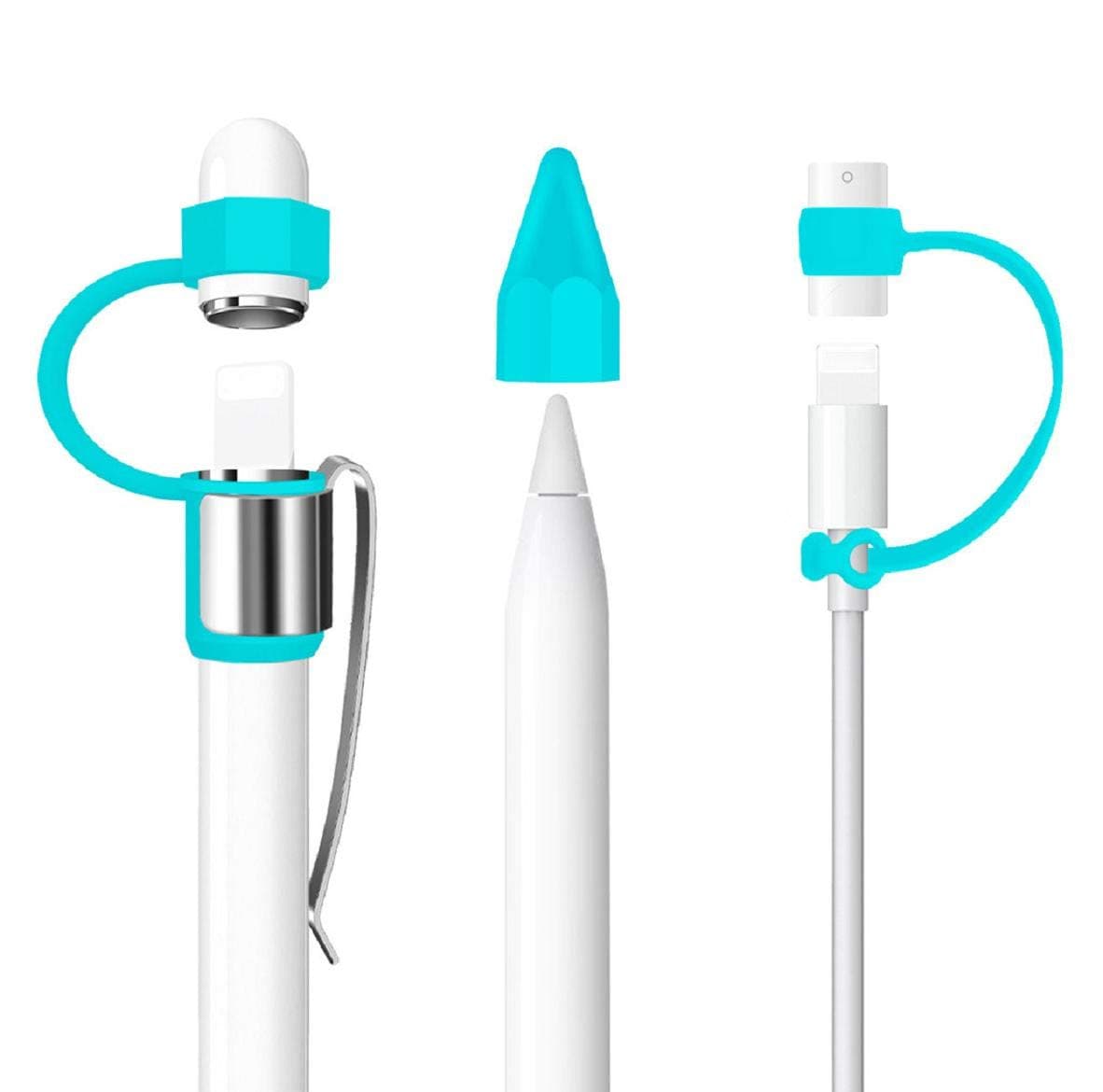 Boddenly Case for Apple Pencil Case Cap Holder Apple Pencil Accessories Soft Silicone Elastic Stylus Pen Holder with Hook/Nib Cover/Cable Adapter Tether for iPad Pro Pencil