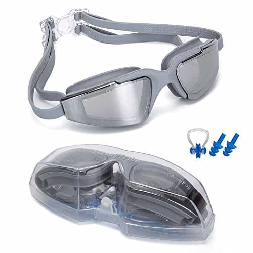 Street tribe Swimming Goggles, Professional Swim Goggles,Anti-Leakage, Anti-Fog,Anti-UV,with Nose Clip, Ear Plugs, Protection Case(Gray)