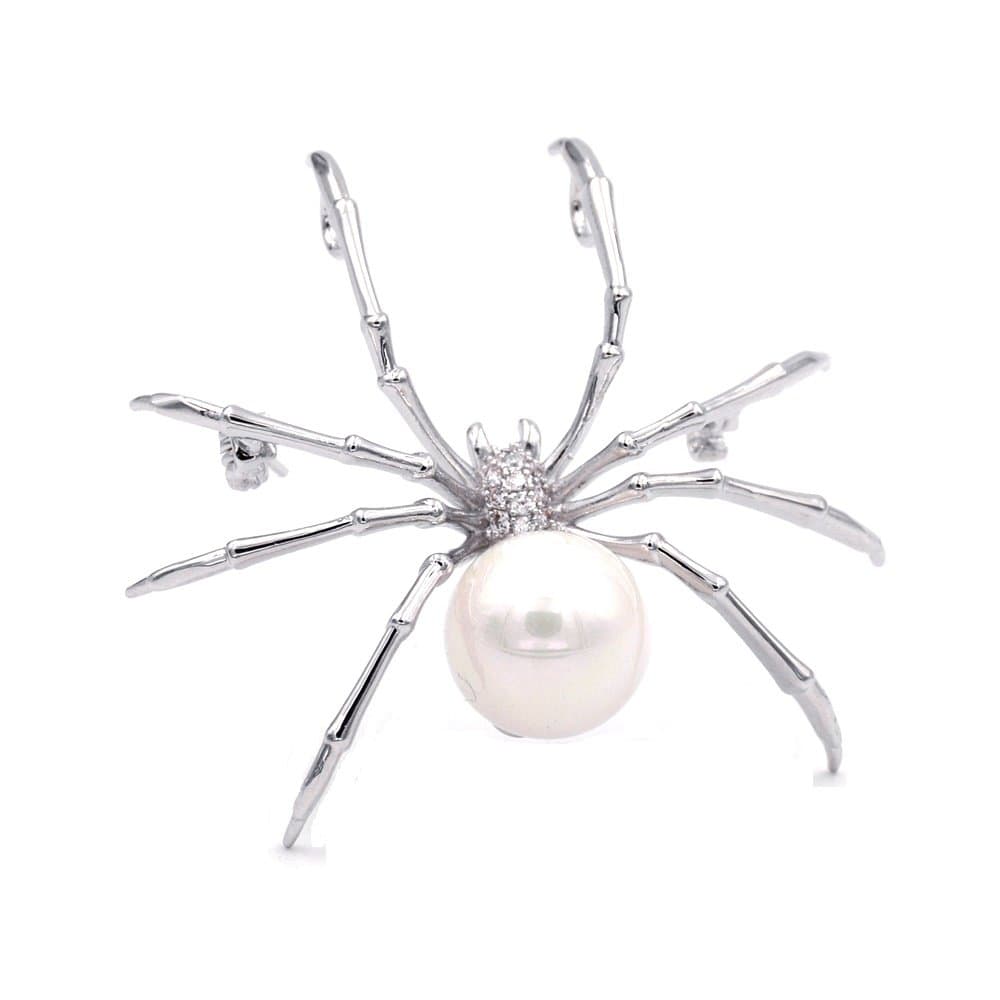 Victorian Style White Mother of Pearl Body and Micro Pave Head Spider Brooch Pin