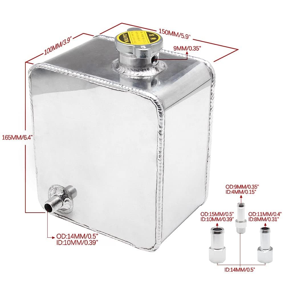 Coolant Expansion Tank Radiator Overflow Tank Water Coolant Reservoir Tank Aluminum Radiator Catch Can Complete Header Kit Universal Silver 2.5L