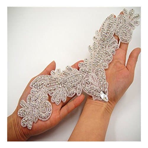 QueenDream Rhinestone and Pearl Bridal Beaded Applique Size 30cm x12cm
