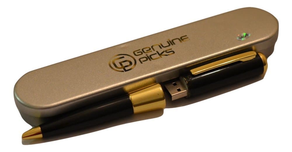 Elegant Ballpoint USB Pen with 32gb Flash Drive. by Genuine Picks®. Fancy Silver Gift Box. Grade A Full Capacity USB Drive with Gift Box. Innovative Idea (32GB, Black & Golden)