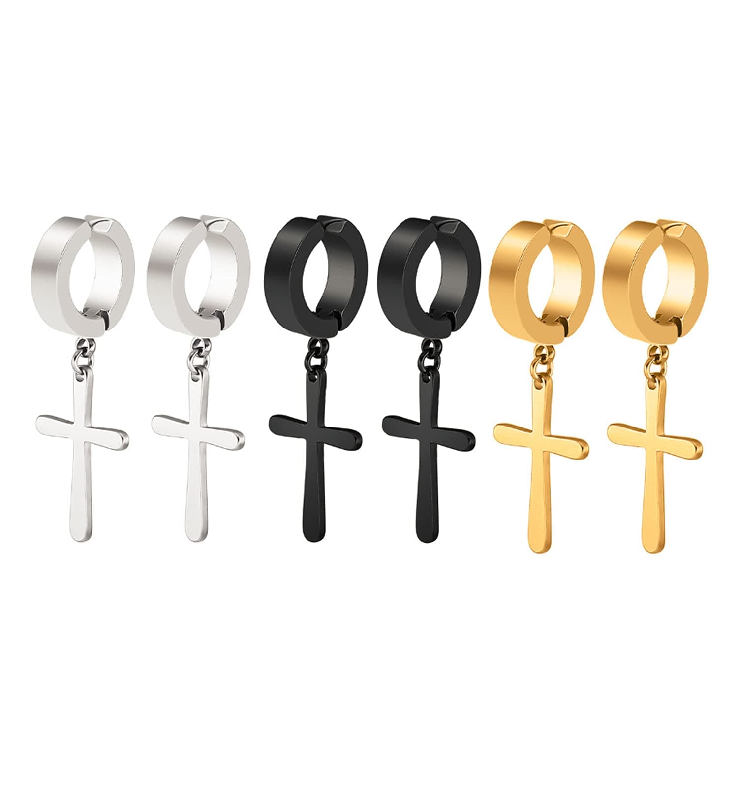 Men's Women Non-pierced Cross Dangle Earrings Clip On Prayer Fake Hoop Earrings Stainless Steel Christmas Easter