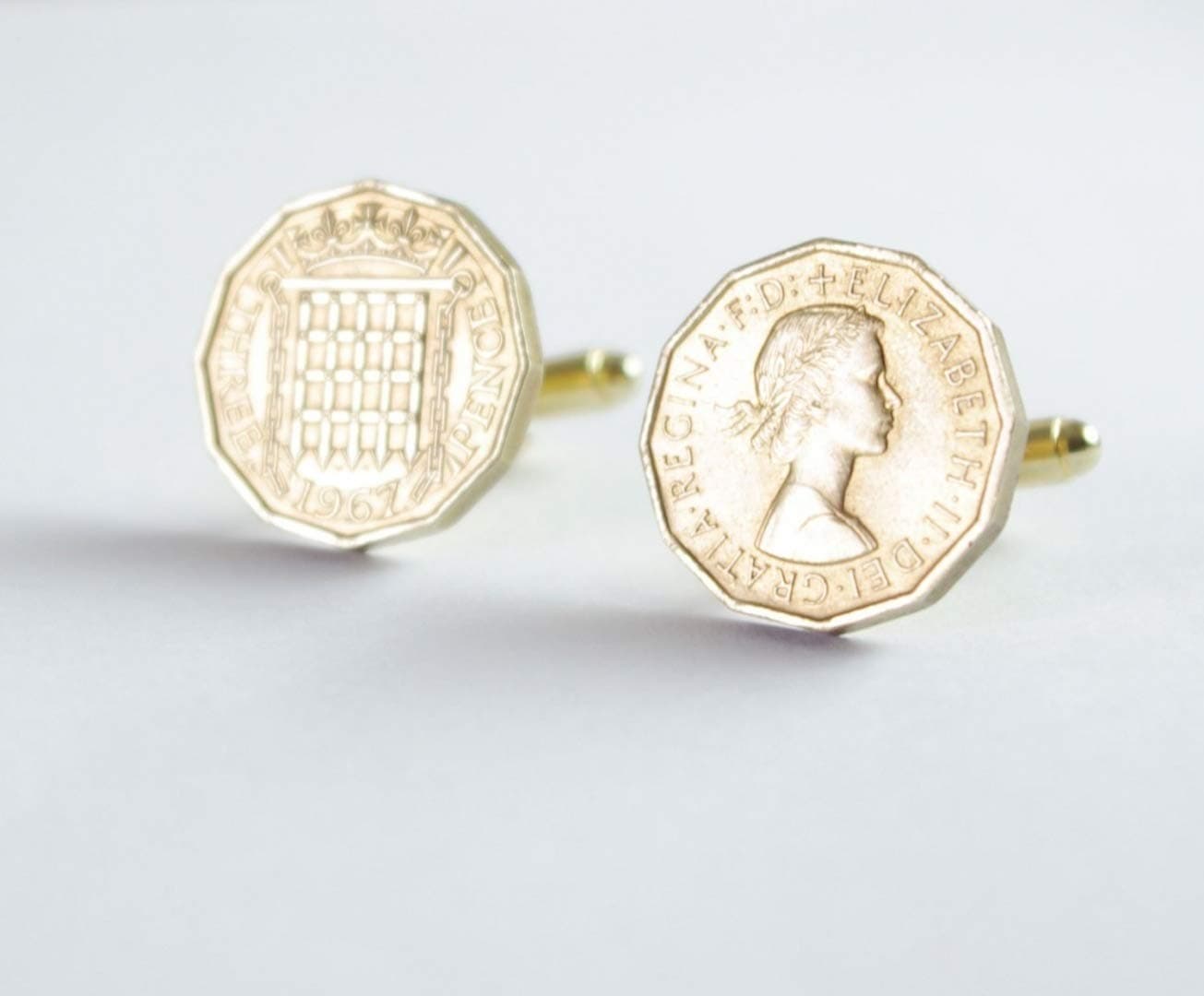 VINTAGE OLD UK THREEPENCE THRUPPENCE COIN CUFFLINKS QUIRKY UNIQUE UNUSUAL GIFT IDEA