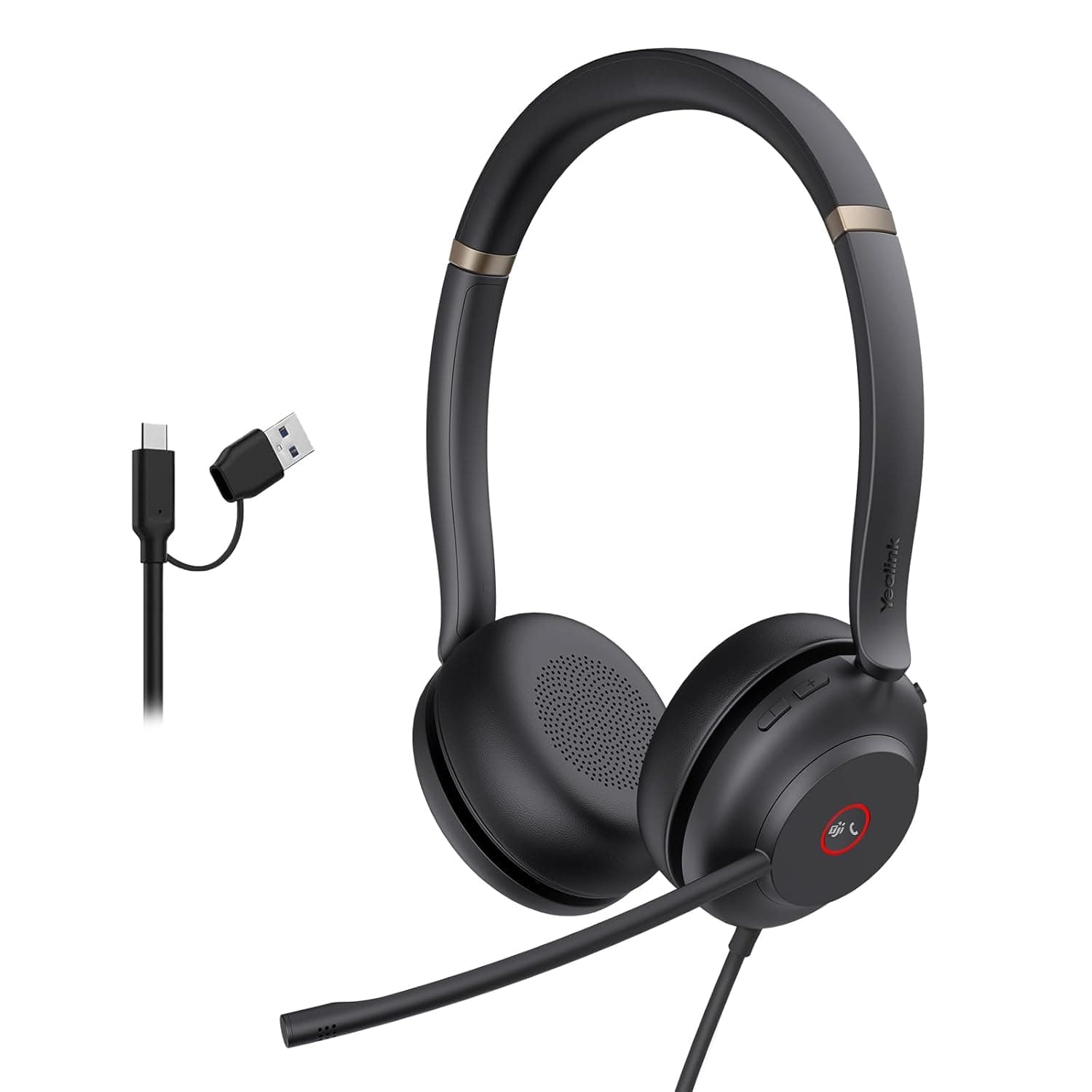 UH37 Dual with Microphone Wired Headset on Ear USB C, MS Teams Certified, Passive Noice Cancelation Audio, LED Indicator & MS Teams Button, Black (UH37 USB C)