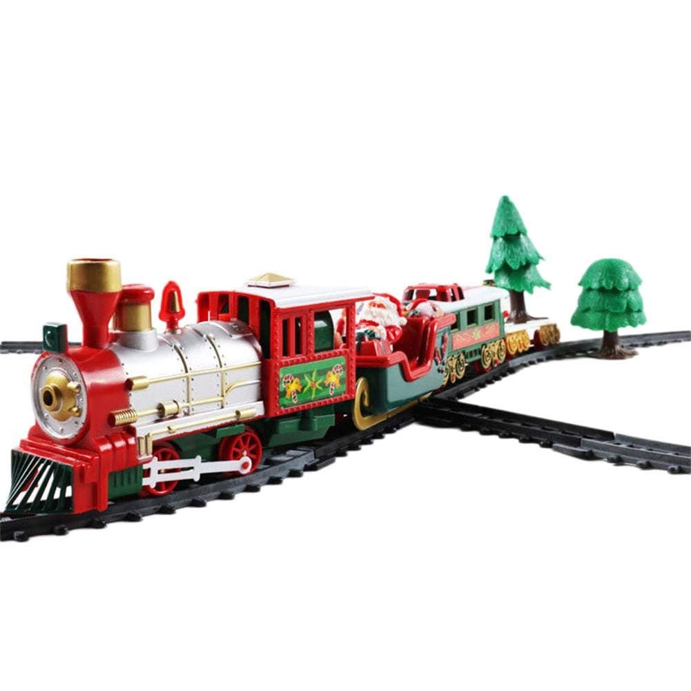 Ridecle Christmas Train Set Retro Train with Carriages, Tracks and Festive Tree Decoration, Battery Operated Electric Railway Train Set Toy Gift for Kids