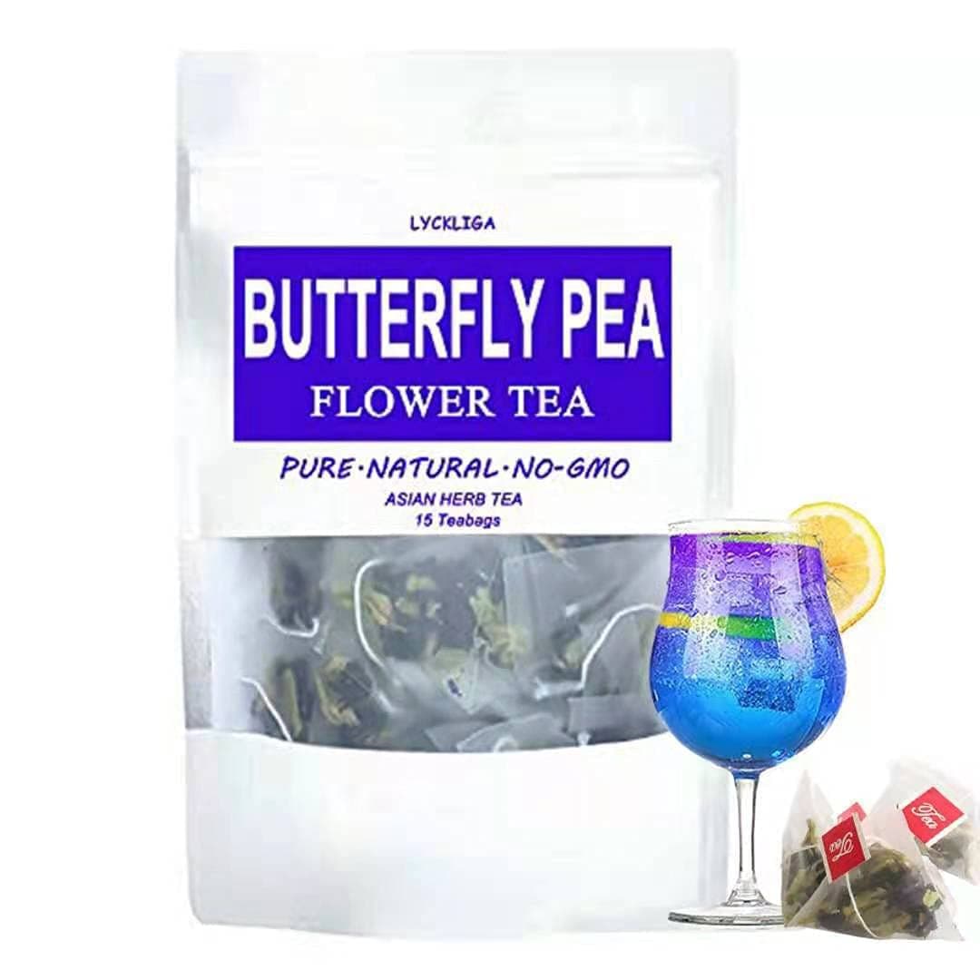 LYCKLIGA - Butterfly Pea Flower Tea, Premium Dried Butterfly Pea Tea, Blue Tea, 15 Tea Bags