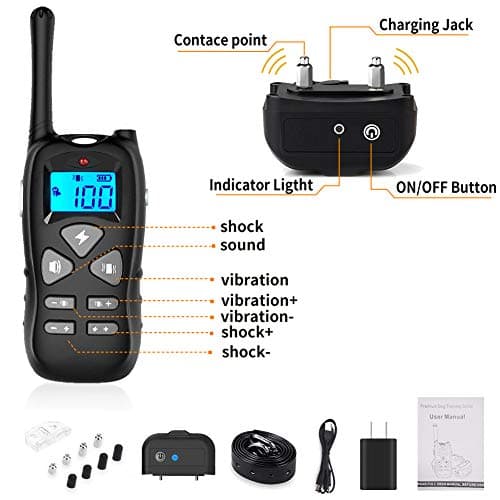 Dog Shock Collar Dog Training Collar for dogs Waterproof 1500ft Range Rechargeable Ultrasonic Bark Control Device