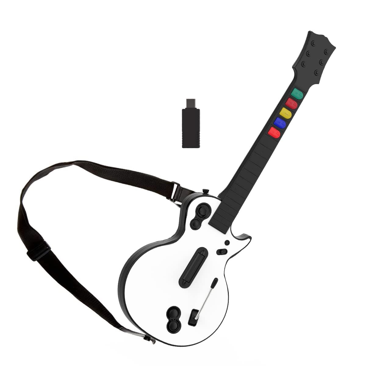 NBCP Wireless Guitar Controller for PC & PS3 - Guitar Hero 3/4/5 & Rock Band 1/2 Games - With Straps & Wireless Dongle, White