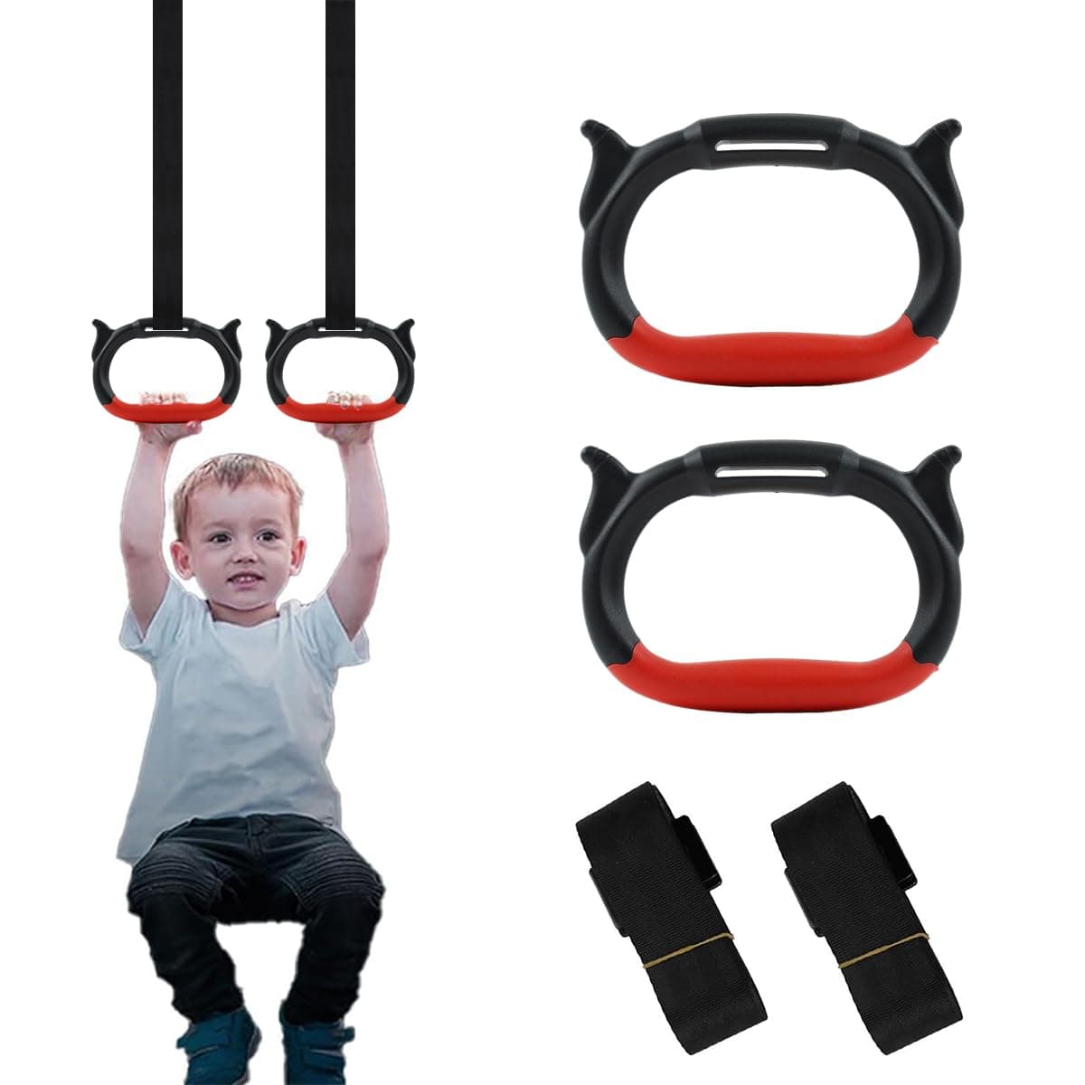 Proberos® Kids Gymnastic Rings Pair with 95Cm Heavy-Duty Adjustable Nylon Webbing Strap for Home Fitness, 330Lbs Loading, Rubberized Grip, Durable Design, Gym Equipment for Kids & Teens Training