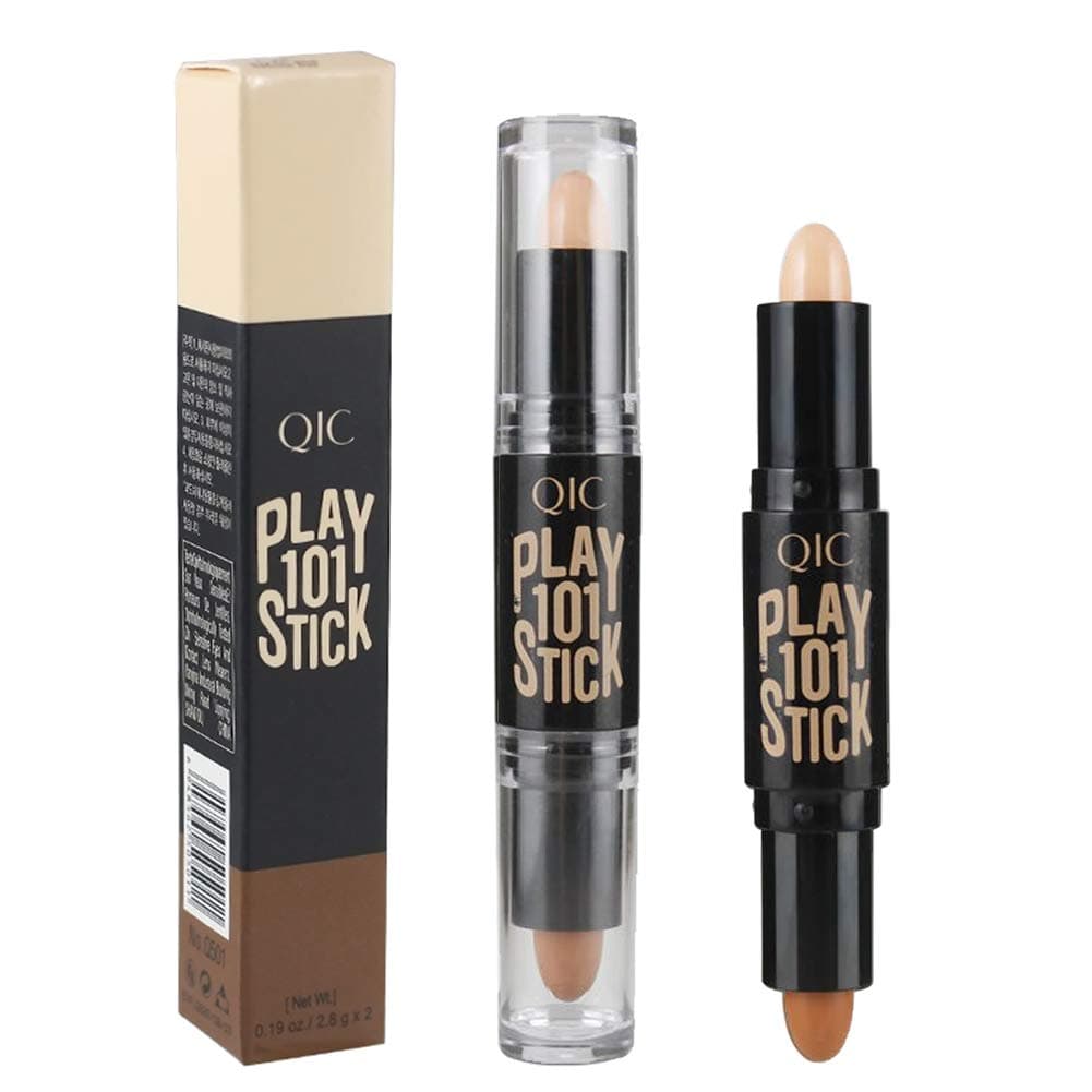 Double-Head Make up Concealer Contouring Face Highlighters Sticks, Highlighter Three-Dimensional Face Brightening Pen (Pink-coffee)