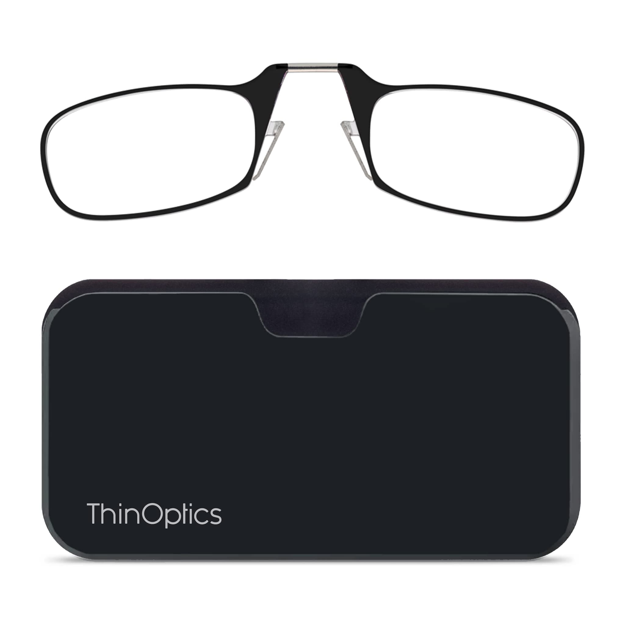 ThinOPTICS Stick Anywhere, Go Everywhere Reading Glasses plus Classic Universal Pod Case, Black Frame, Black Case, 2.50 Strength
