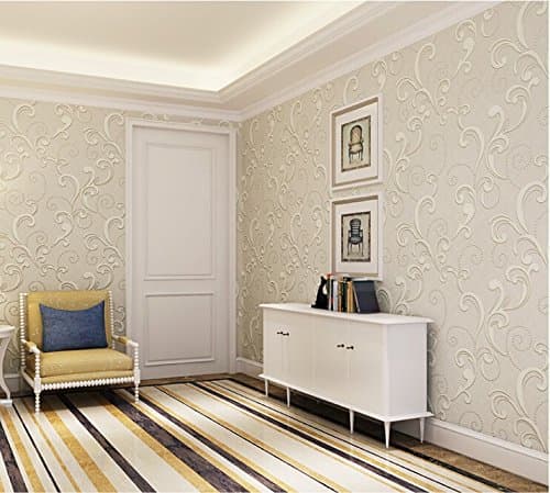 3D Non-Woven Fabric Wallpaper, Environmental Living Room Stereoscopic Background Dining Room Aisle Bedroom,Rice White