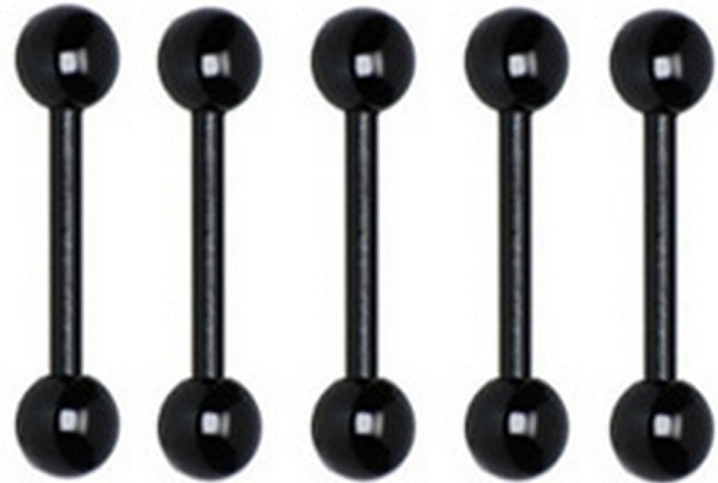 Thenice 5 Pcs 1.6mm 14g Black Barbell Tongue Ring Earrings Ear Studs Length 14mm