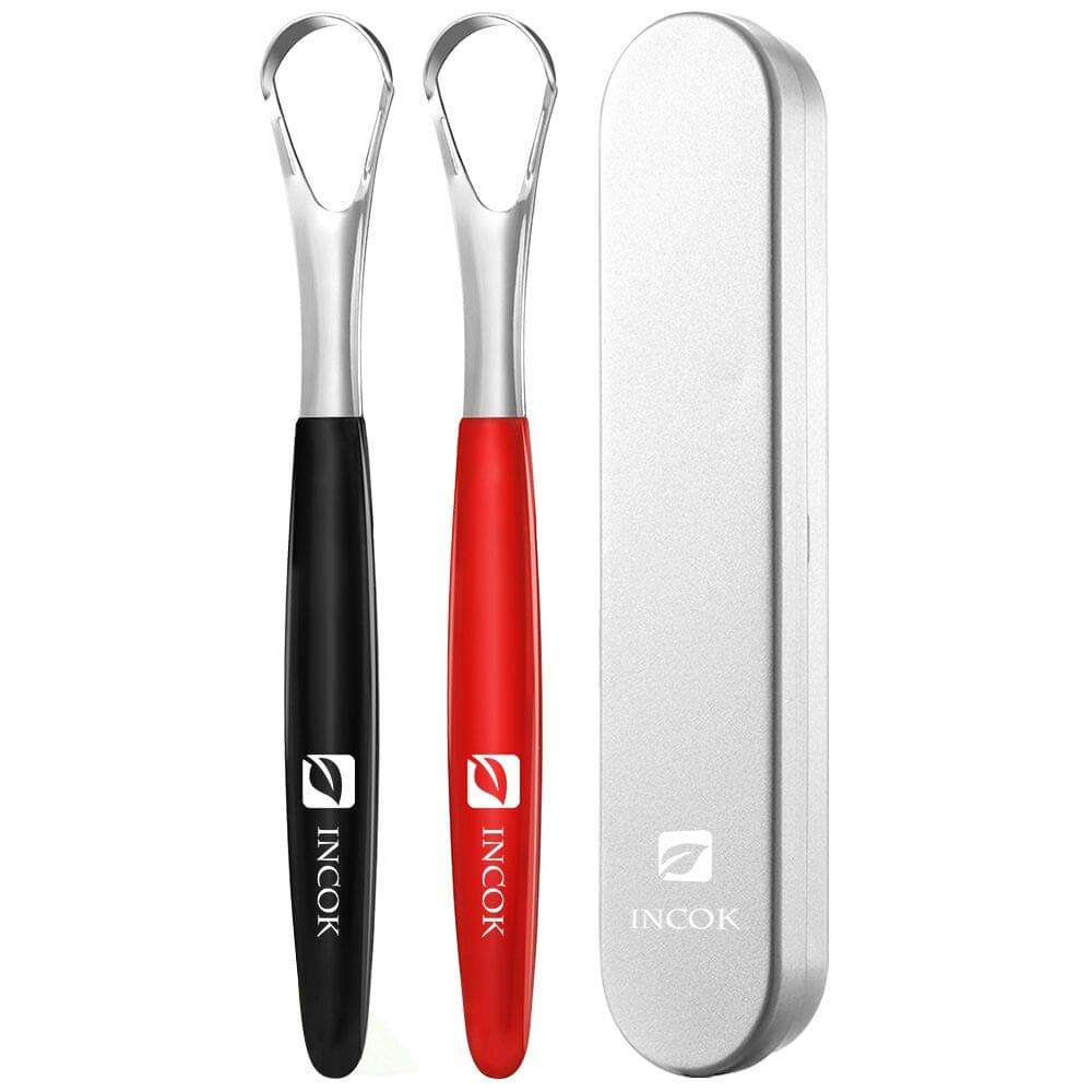 Stainless Steel Tongue Scraper Cleaner - Fresh Breath Tongue Scrapers Medical Grade Metal Tongue Scraping Cleaner with Carrying Case for Oral Care