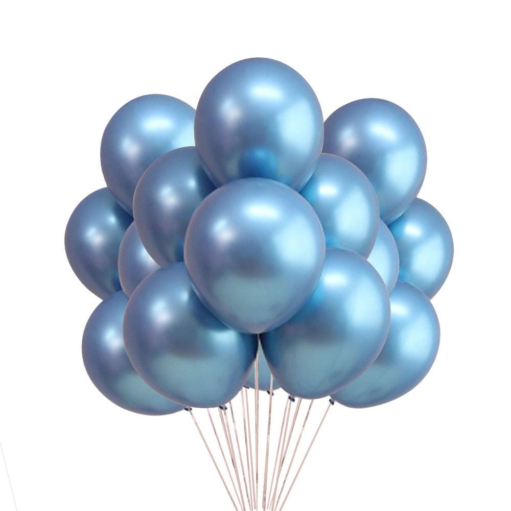 Chrome Blue Balloons, 12" Metallic Shiny Latex for Party Decoration Birthday Wedding Baby Shower Graduation Christmas Halloween - 50 Pcs