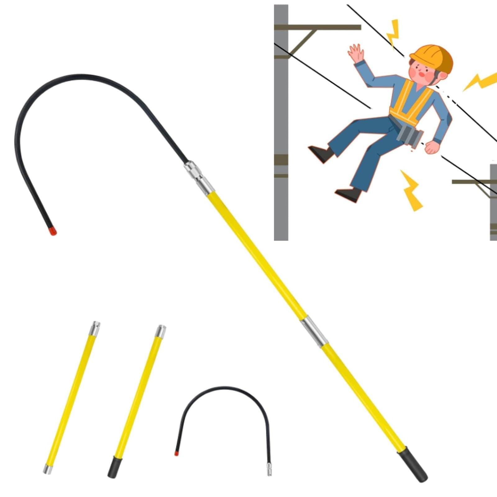 High Voltage Insulated Rescue Hook Commercial, Non-Conductive Electrical Safety Life-Saving Pole Stick, Body Pull Stick, Safety & Defense Tools for Emergency Care(3.3ft/1m)