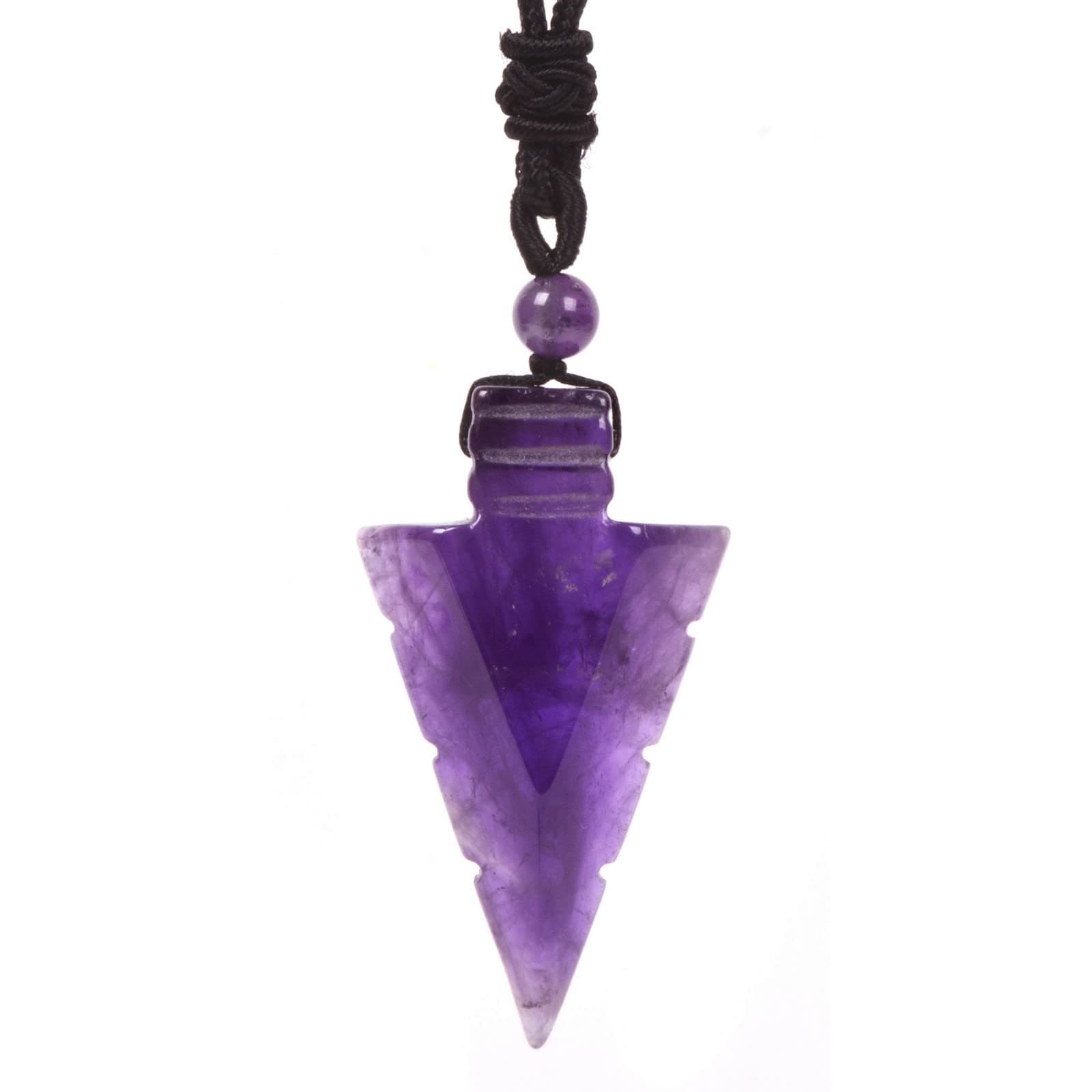 Justinstones Natural Gemstone 47mm Arrowhead Flatback Spearhead Healing Stone Crystal Christmas Tree Gift Amulet Pendant Adjustable Braided Cord Necklace 18 to 28 Inch