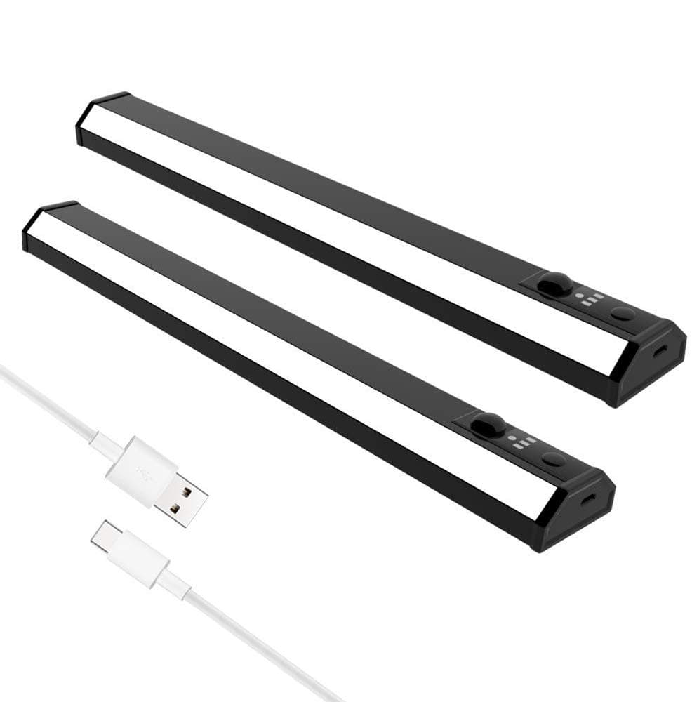 AUSPICE Motion Sensor Under Cabinet Lights, USB Rechargeable Cupboard Light Indoors with 80LM LED Lighting for Closet Kitchen, Wardrobe Night Light with Stick-On Magnetic Strip (2 Pack)