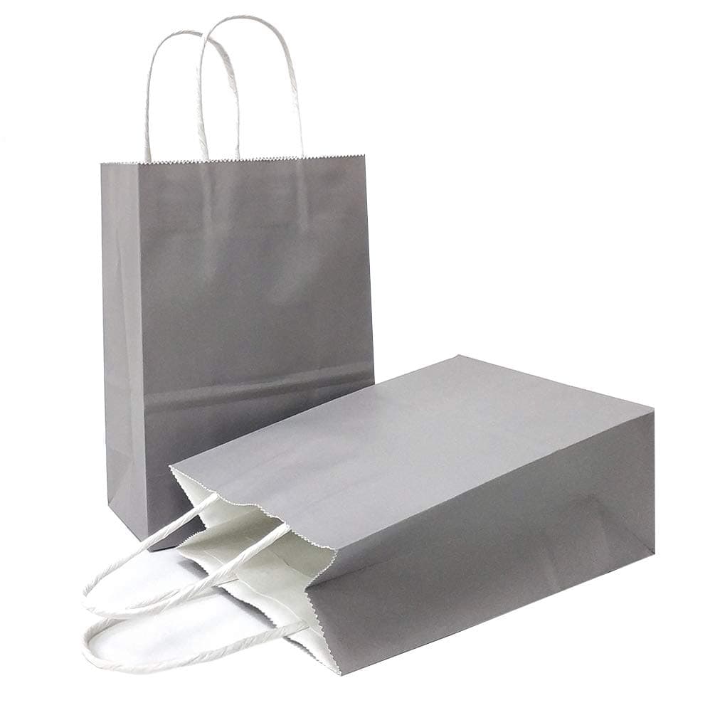 AZOWAGift Bags Large Kraft Paper Bags with Handles (7.5 x 3.9 x 9.8 in, Grey, 12 Pcs)