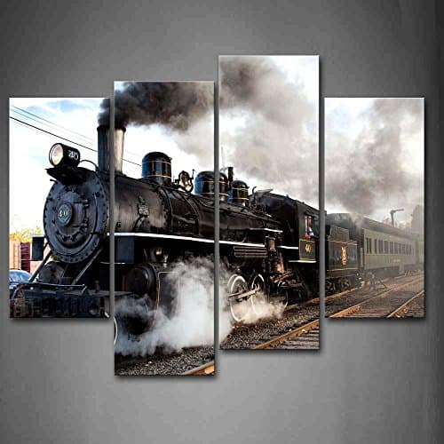 A Car And Train With Gray Smoke Steam Trains In Progress Wall Art Painting The Picture Print On Canvas Car Pictures For Home Decor Decoration Gift