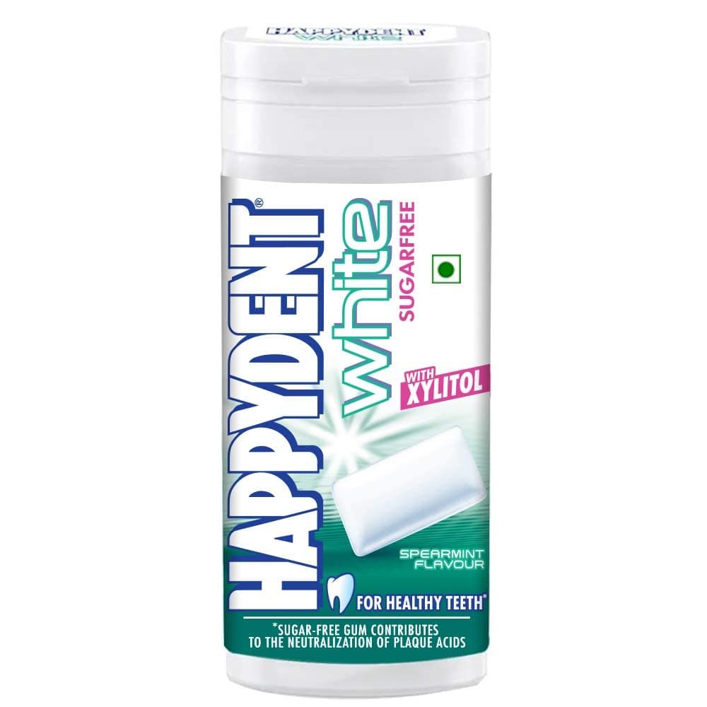 Happydent White, Xylitol Sugarfree Spearmint Flavour, Chewing Gum Pocket Bottle, 24.2 g, 22 pc