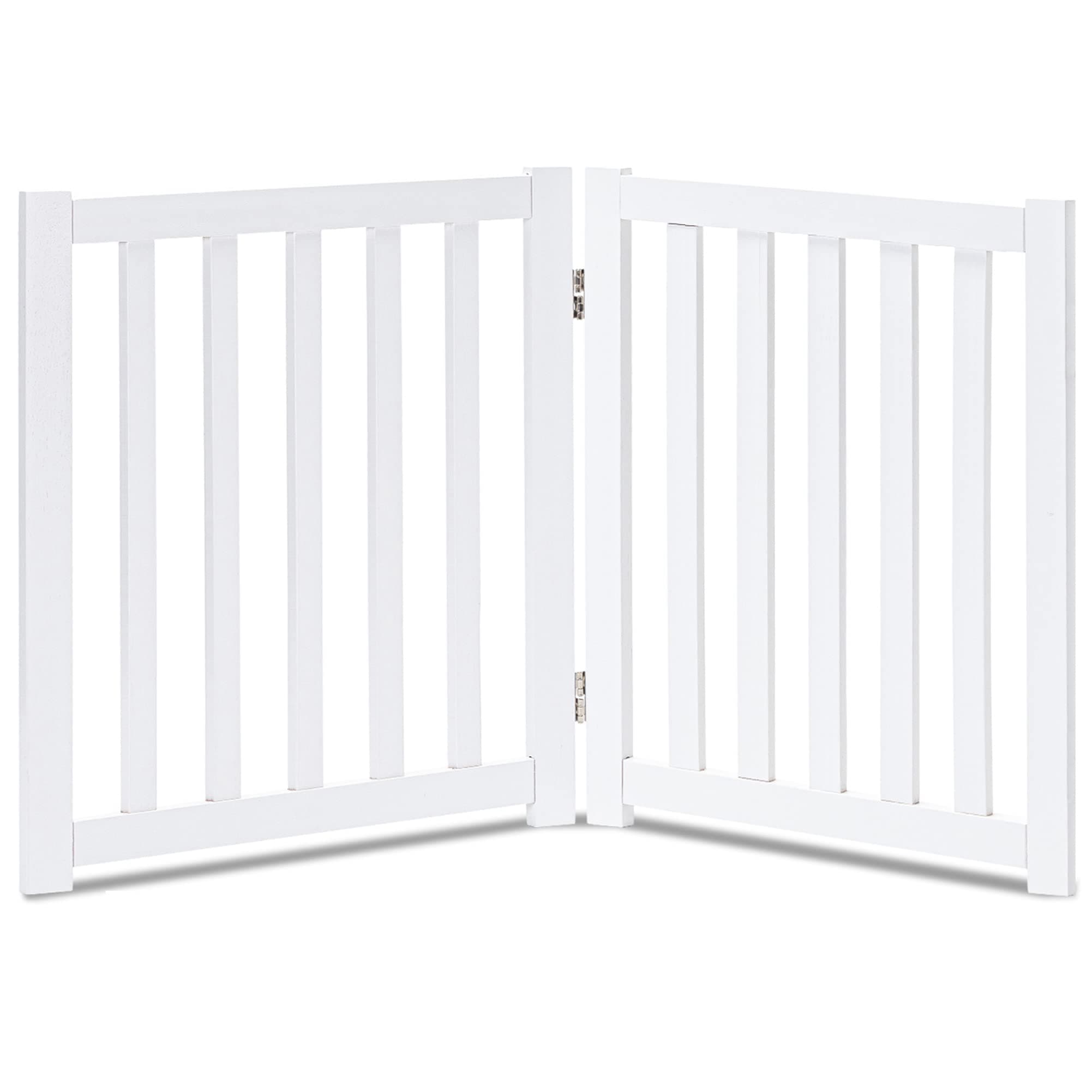 LZRS 2-Panel Wooden Free Standing Foldable Dog Gate Indoor – Solid Hardwood 24" High, Step-Over Safety Pet Gate for Doorways, Stairs & Small Spaces - Indoor Use, White