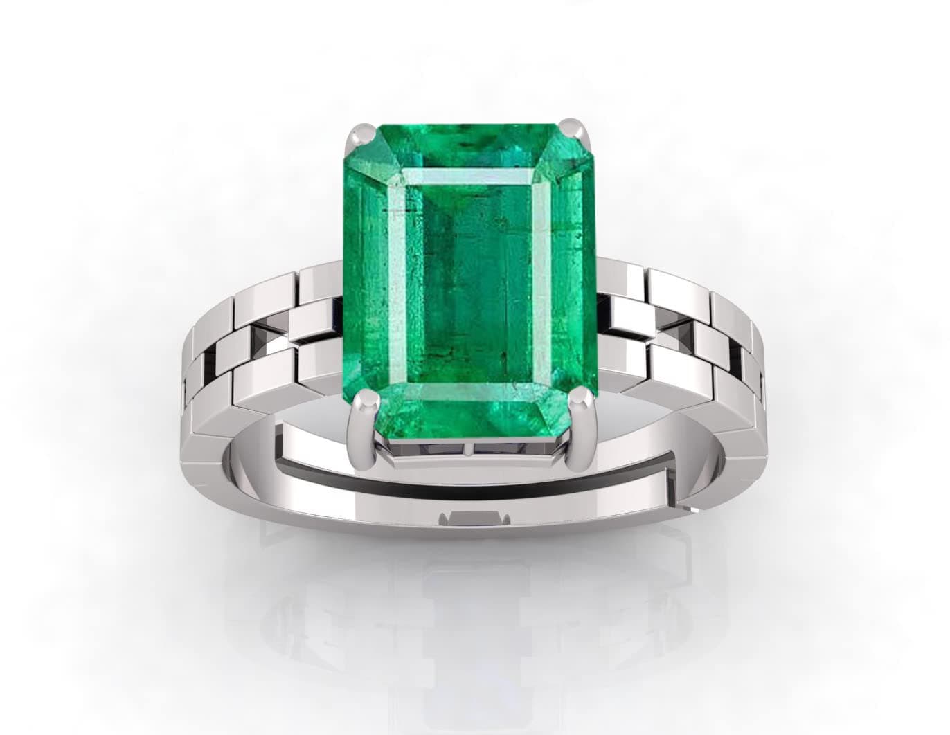 Anuj SalesEmerald Adjustable Silver Panna Ring Certified for Women's and Men's (Green, 6.25 Ratti 5.30 Carat)