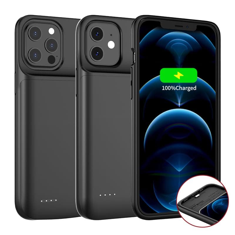 JCK 7000mAh Battery Case for iPhone 12 Pro iPhone 12 Ultra Slim Battery Charging Case Rechargeable Anti Fall Protection Charger Cover 6.1'', Support Apple Pay, CarPlay, BX12(Black)